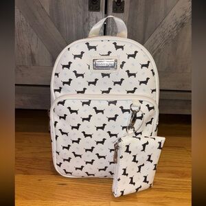 Madden Girl White Black & Bow Dachshund Backpack & pouch Set 2pcs